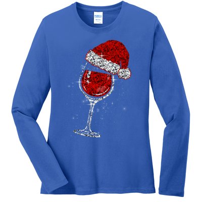 Wine Glasses Santa Hat Christmas Funny Wine Lovers Xmas Gift Ladies Long Sleeve Shirt