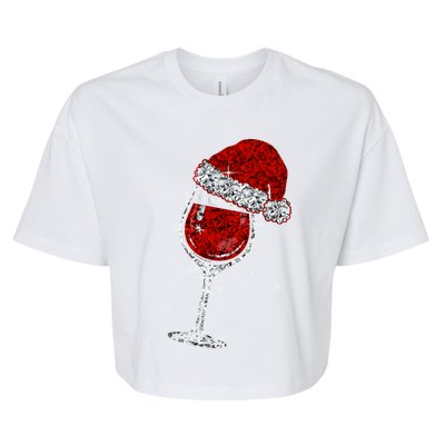 Wine Glasses Santa Hat Christmas Funny Wine Lovers Xmas Gift Bella+Canvas Jersey Crop Tee