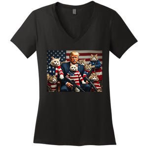 We’Re Gonna Save The Cats Funny Trump Vote 2024 America Gift Women's V-Neck T-Shirt