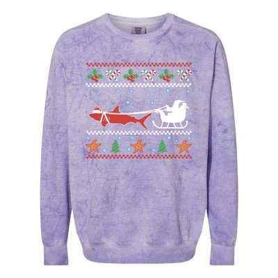 White Great Shark Ugly Christmas Sweater Santa Claus Sleigh Great Gift Colorblast Crewneck Sweatshirt