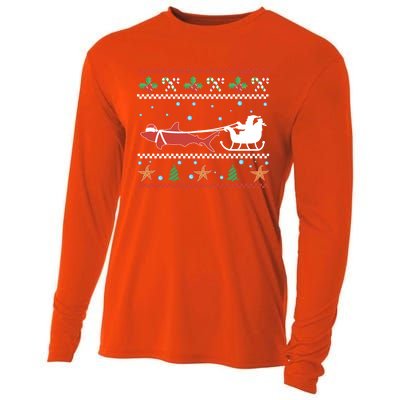 White Great Shark Ugly Christmas Sweater Santa Claus Sleigh Great Gift Cooling Performance Long Sleeve Crew