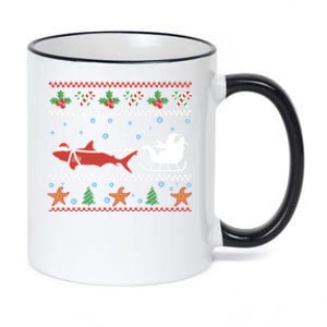 White Great Shark Ugly Christmas Sweater Santa Claus Sleigh Great Gift 11oz Black Color Changing Mug