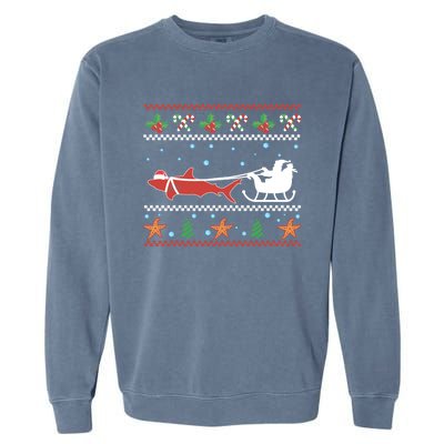 White Great Shark Ugly Christmas Sweater Santa Claus Sleigh Great Gift Garment-Dyed Sweatshirt