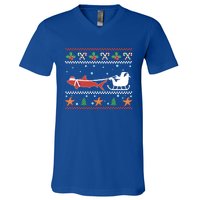 White Great Shark Ugly Christmas Sweater Santa Claus Sleigh Great Gift V-Neck T-Shirt