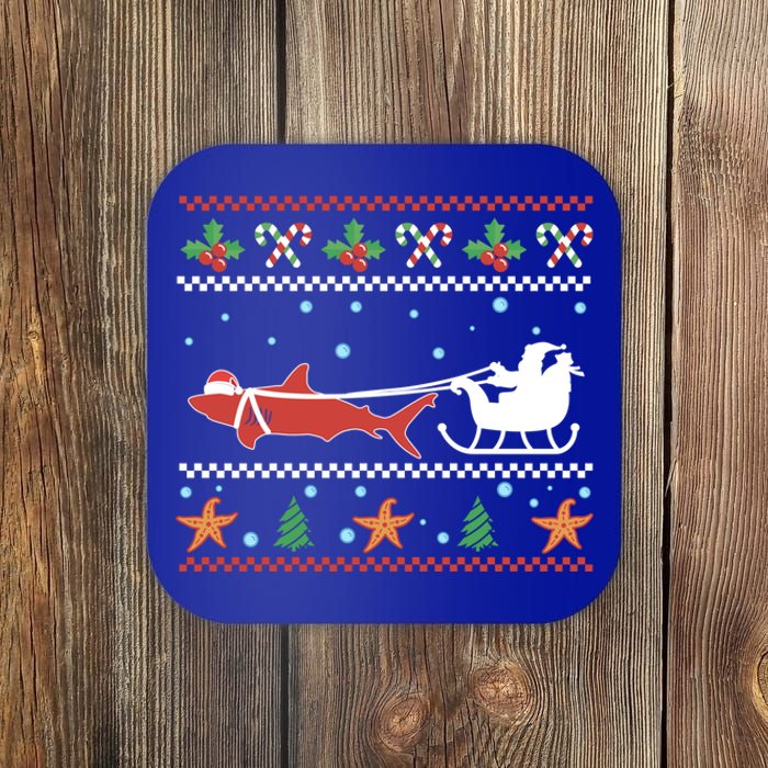 White Great Shark Ugly Christmas Sweater Santa Claus Sleigh Great Gift Coaster