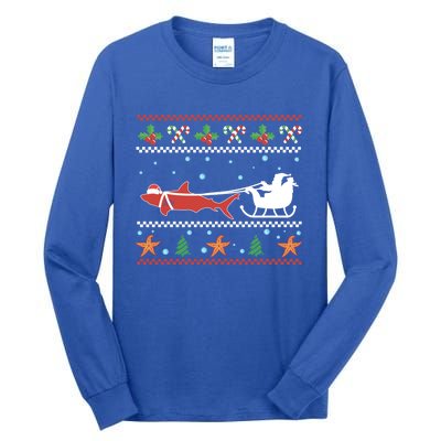 White Great Shark Ugly Christmas Sweater Santa Claus Sleigh Great Gift Tall Long Sleeve T-Shirt