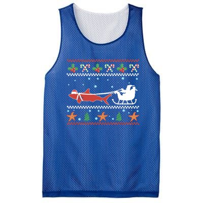 White Great Shark Ugly Christmas Sweater Santa Claus Sleigh Great Gift Mesh Reversible Basketball Jersey Tank