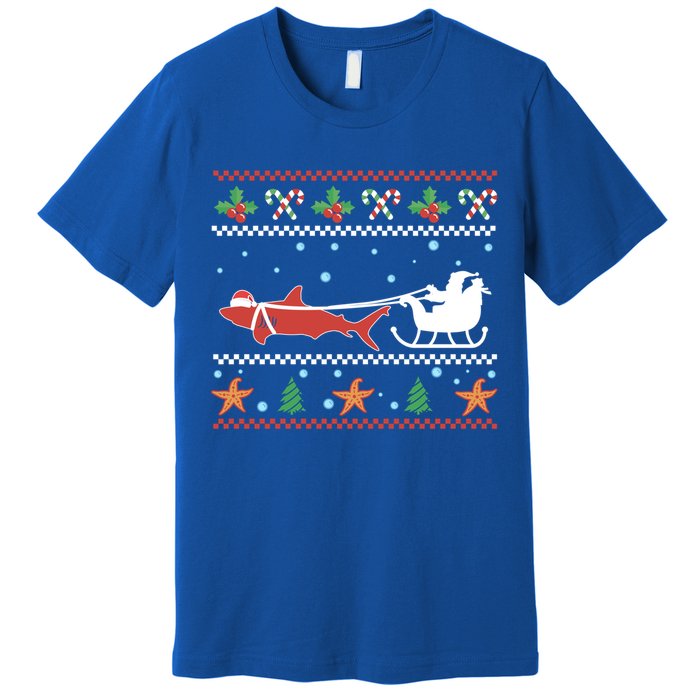 White Great Shark Ugly Christmas Sweater Santa Claus Sleigh Great Gift Premium T-Shirt