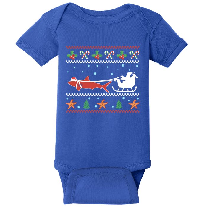 White Great Shark Ugly Christmas Sweater Santa Claus Sleigh Great Gift Baby Bodysuit