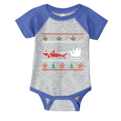 White Great Shark Ugly Christmas Sweater Santa Claus Sleigh Great Gift Infant Baby Jersey Bodysuit