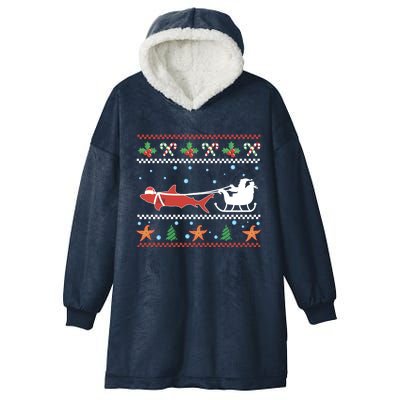 White Great Shark Ugly Christmas Sweater Santa Claus Sleigh Great Gift Hooded Wearable Blanket