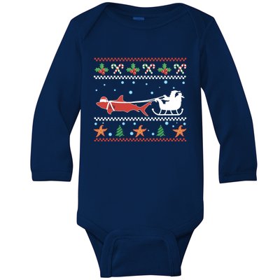 White Great Shark Ugly Christmas Sweater Santa Claus Sleigh Great Gift Baby Long Sleeve Bodysuit