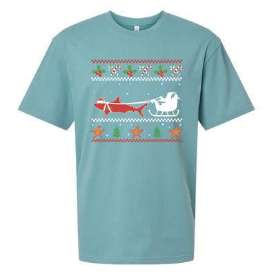 White Great Shark Ugly Christmas Sweater Santa Claus Sleigh Great Gift Sueded Cloud Jersey T-Shirt