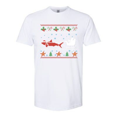 White Great Shark Ugly Christmas Sweater Santa Claus Sleigh Great Gift Softstyle CVC T-Shirt