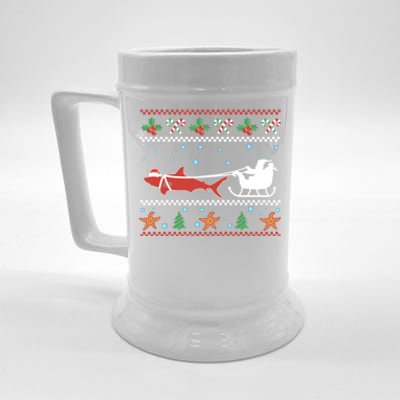 White Great Shark Ugly Christmas Sweater Santa Claus Sleigh Great Gift Beer Stein