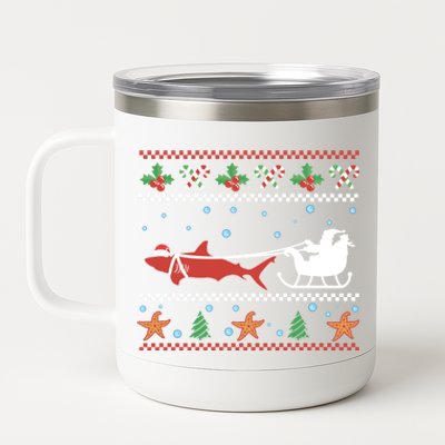 White Great Shark Ugly Christmas Sweater Santa Claus Sleigh Great Gift 12 oz Stainless Steel Tumbler Cup