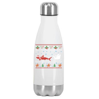 White Great Shark Ugly Christmas Sweater Santa Claus Sleigh Great Gift Stainless Steel Insulated Water Bottle