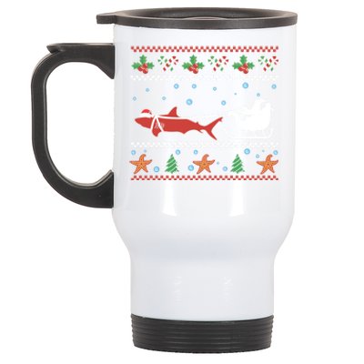 White Great Shark Ugly Christmas Sweater Santa Claus Sleigh Great Gift Stainless Steel Travel Mug