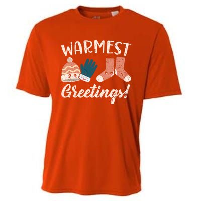 Warmest Greetings Snow Snowy Climate Winter Season Gift Cooling Performance Crew T-Shirt