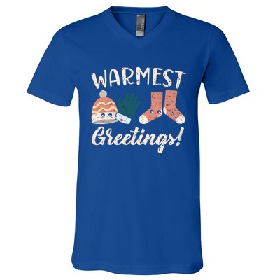 Warmest Greetings Snow Snowy Climate Winter Season Gift V-Neck T-Shirt