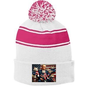 We’Re Gonna Save The Cats Funny Trump Vote 2024 America Stripe Pom Pom Beanie