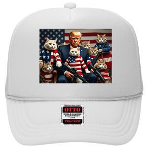 We’Re Gonna Save The Cats Funny Trump Vote 2024 America High Crown Mesh Back Trucker Hat