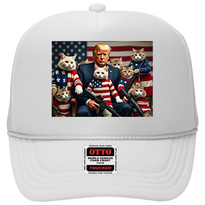 We’Re Gonna Save The Cats Funny Trump Vote 2024 America High Crown Mesh Back Trucker Hat