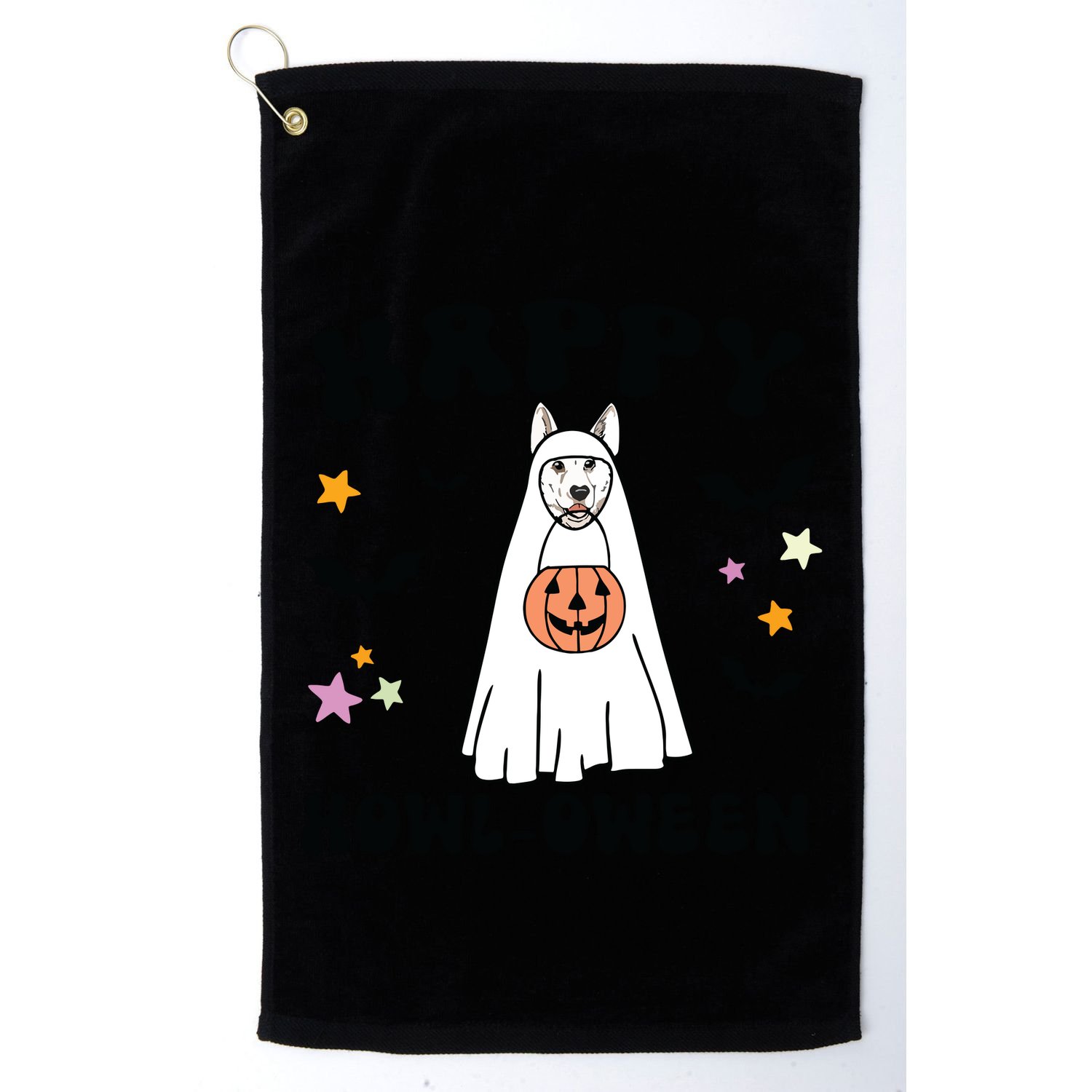 White German Shepherd Boo Ghost Dog Happy Halloween Costume Golf Towel