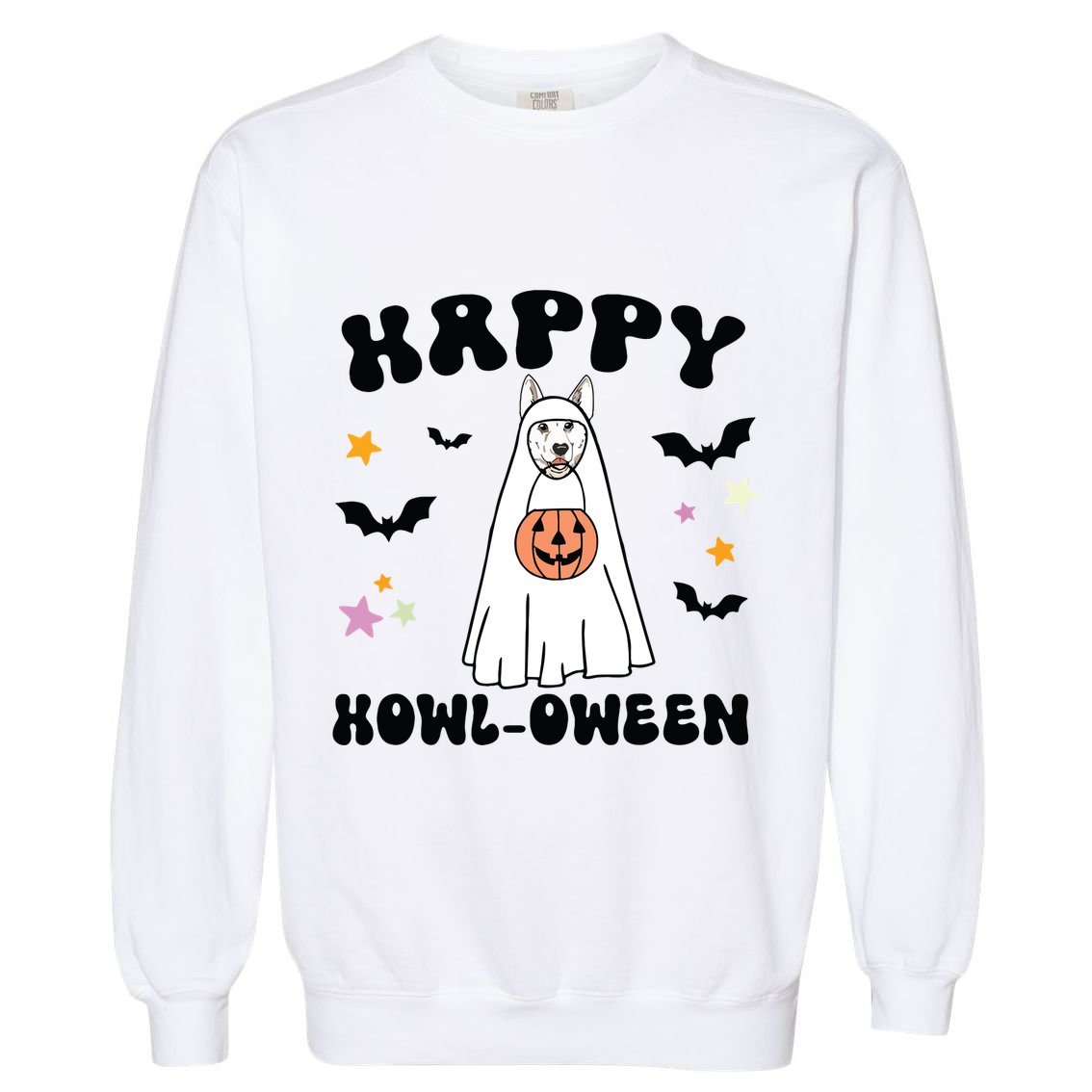 White German Shepherd Boo Ghost Dog Happy Halloween Costume Garment-Dyed Sweatshirt