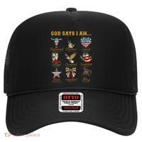Western God Says I Am 4th Of July Distressed High Crown Mesh Back Trucker Hat