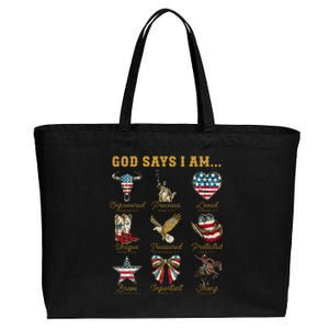 Western God Says I Am 4th Of July Distressed Cotton Canvas Jumbo Tote