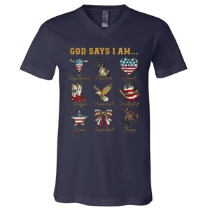 Western God Says I Am 4th Of July Distressed V-Neck T-Shirt