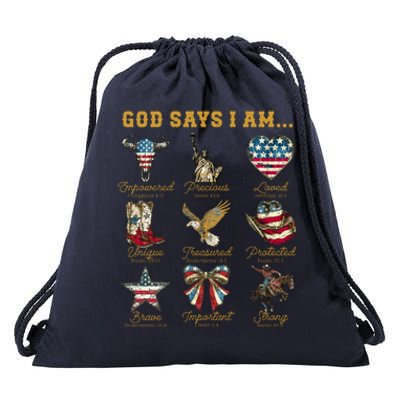 Western God Says I Am 4th Of July Distressed Drawstring Bag