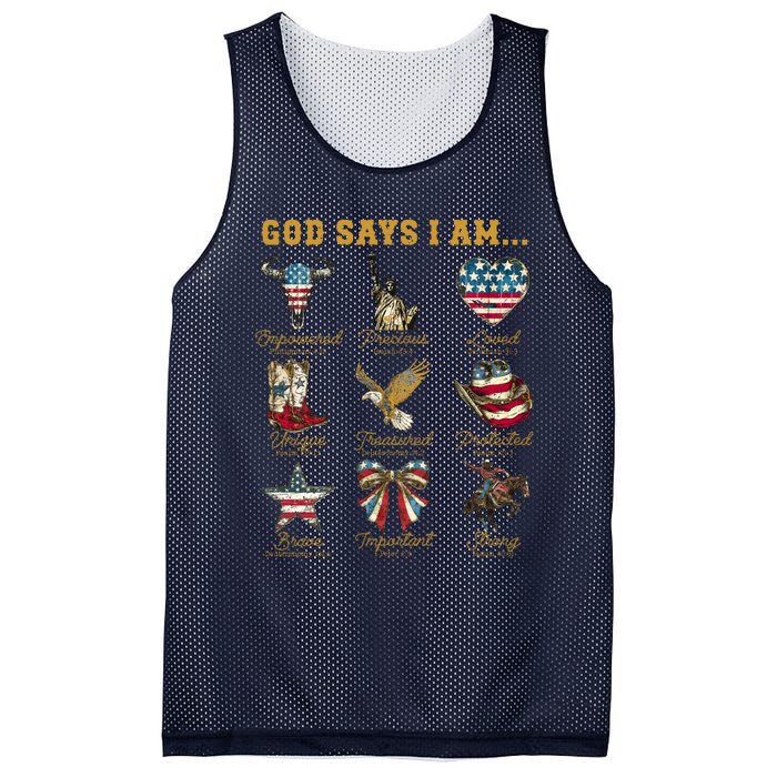 Western God Says I Am 4th Of July Distressed Mesh Reversible Basketball Jersey Tank