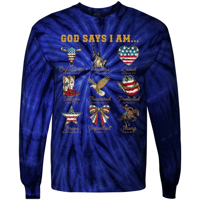 Western God Says I Am 4th Of July Distressed Tie-Dye Long Sleeve Shirt