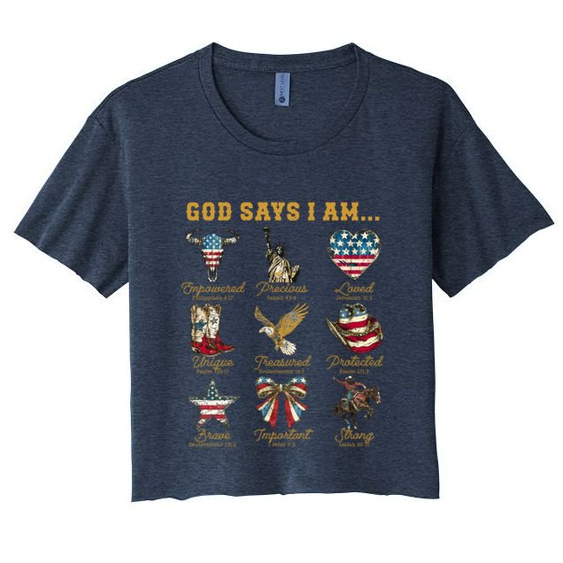 Western God Says I Am 4th Of July Distressed Crop Top