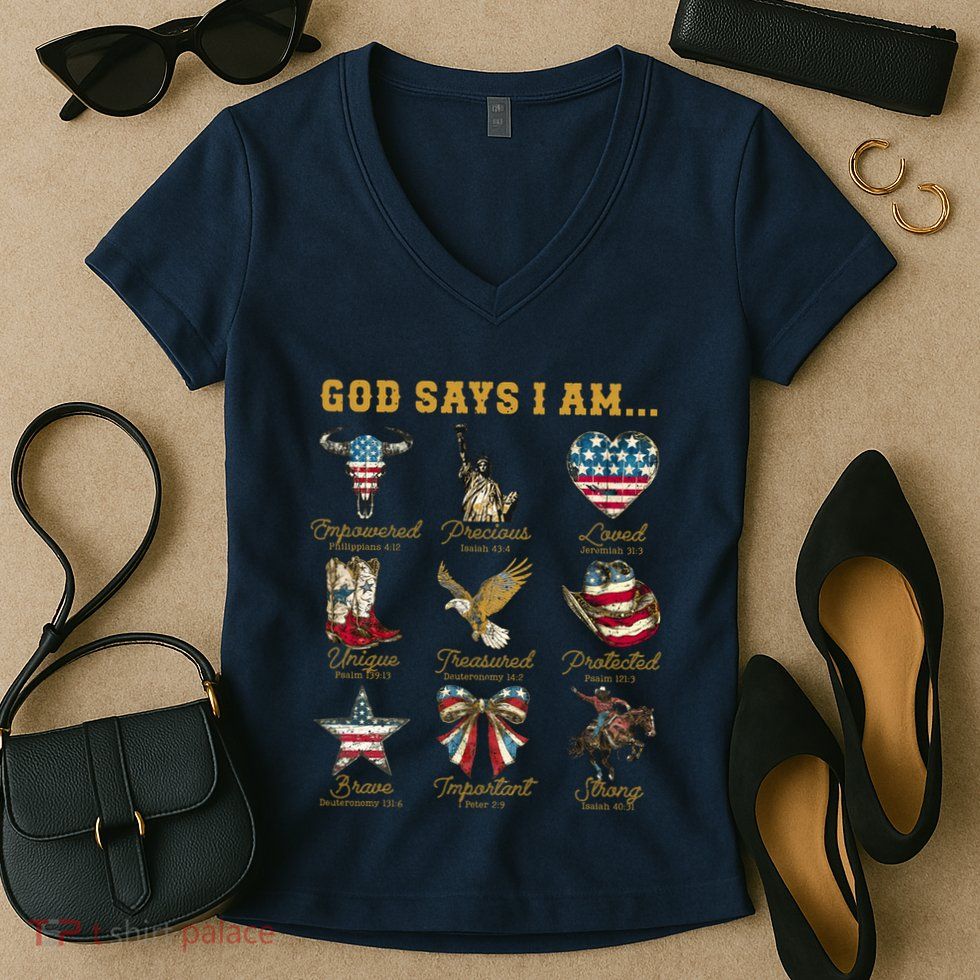 Western God Says I Am 4th Of July Distressed Women's V-Neck T-Shirt