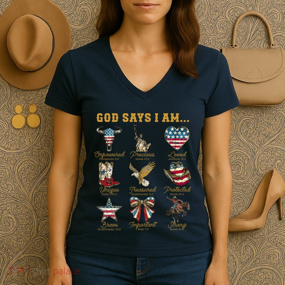 Western God Says I Am 4th Of July Distressed Women's V-Neck T-Shirt