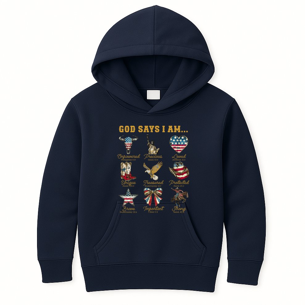 Western God Says I Am 4th Of July Distressed Kids Hoodie