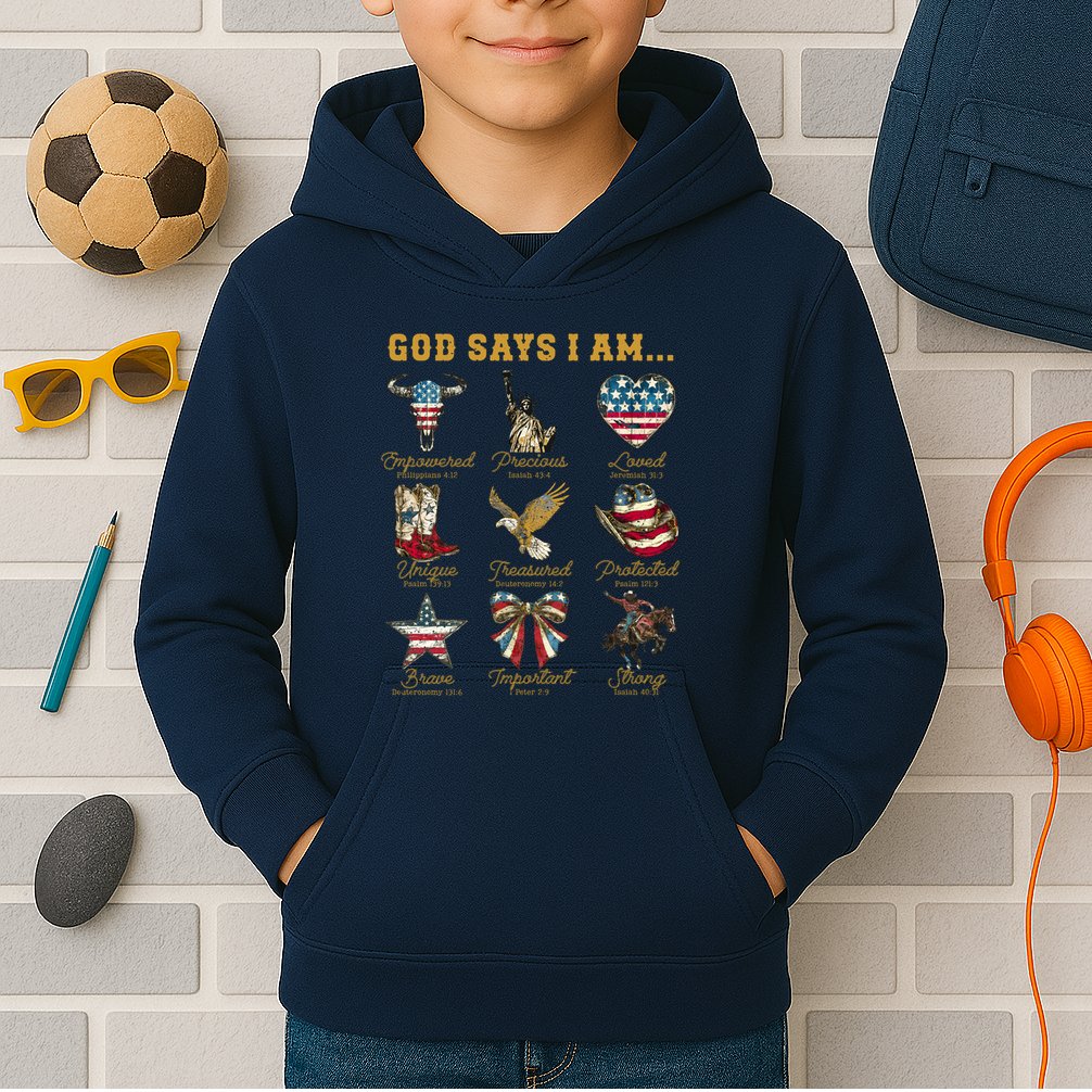 Western God Says I Am 4th Of July Distressed Kids Hoodie
