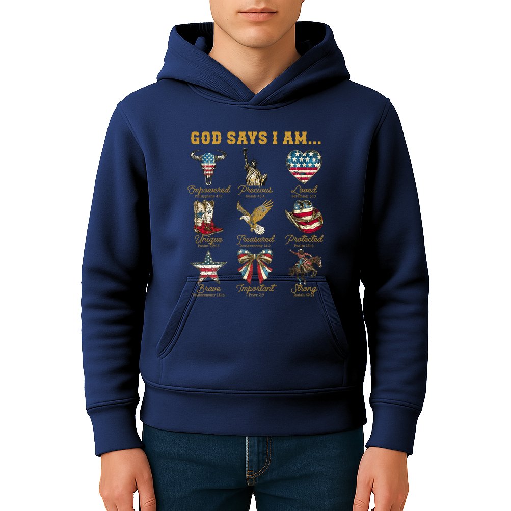 Western God Says I Am 4th Of July Distressed Kids Hoodie