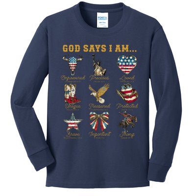 Western God Says I Am 4th Of July Distressed Kids Long Sleeve Shirt