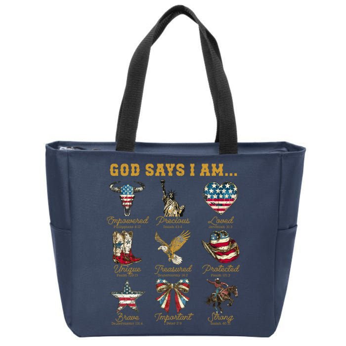 Western God Says I Am 4th Of July Distressed Zip Tote Bag