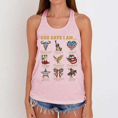 Western God Says I Am 4th Of July Distressed Women's Knotted Racerback Tank