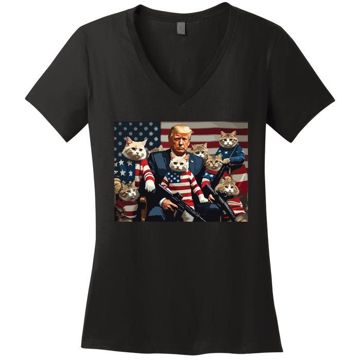 We’Re Gonna Save The Cats Funny Trump Vote 2024 America Women's V-Neck T-Shirt