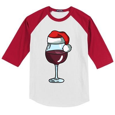 Wine Glass Santa Hat Ing Cool Christmas Funny Gift Kids Colorblock Raglan Jersey