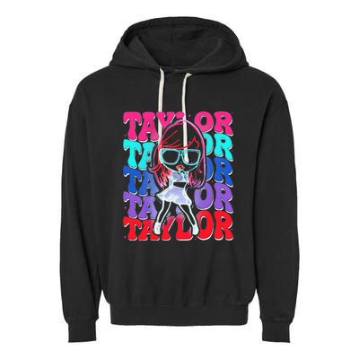 Women Girl Taylor First Name Personalized Groovy Birthday Garment-Dyed Fleece Hoodie