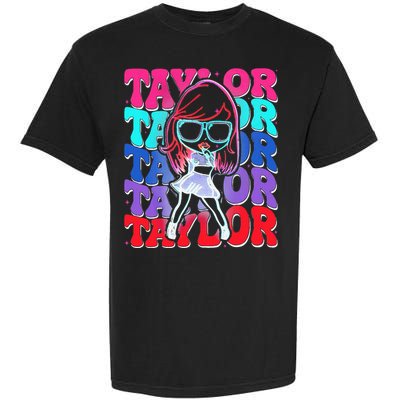 Women Girl Taylor First Name Personalized Groovy Birthday Garment-Dyed Heavyweight T-Shirt