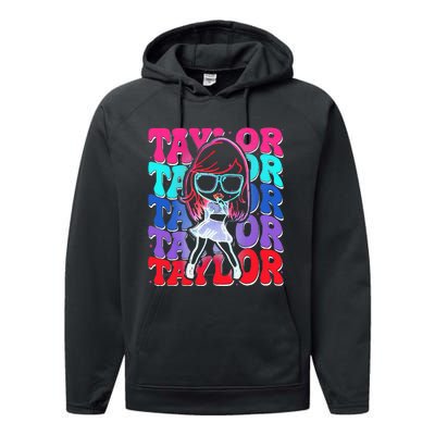 Women Girl Taylor First Name Personalized Groovy Birthday Performance Fleece Hoodie