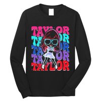 Women Girl Taylor First Name Personalized Groovy Birthday Long Sleeve Shirt